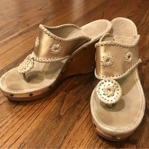 Jack Rogers Gold Wedge Sandals, Size 8
